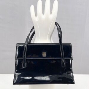 Vintage 60s JR USA Black Patent Leather Handbag Gold Chinese Character MCM